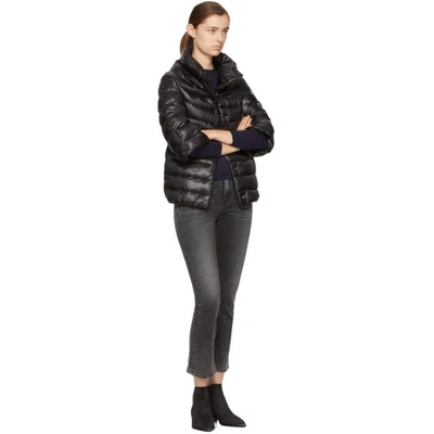 Shop Herno Black Down Three-quarter Cocoon Jacket