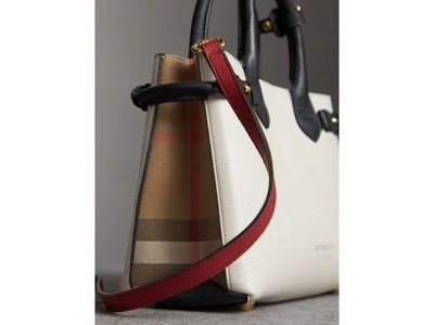 Shop Burberry The Small Banner In Leather And House Check In Natural/black