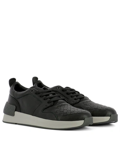 Shop Bottega Veneta Black Leather Sneakers