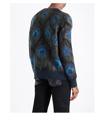 Shop Alexander Mcqueen Peacock Mohair-blend Jumper In Green Blue Black