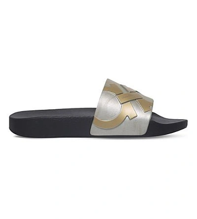 Shop Ferragamo Gancho Rubber Slide Sandals In Gold Comb