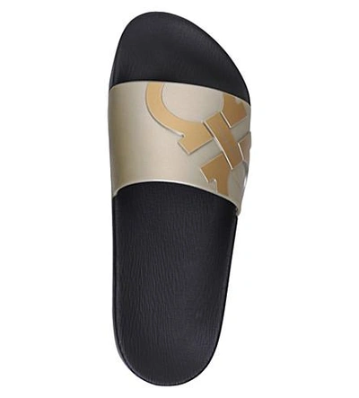 Shop Ferragamo Gancho Rubber Slide Sandals In Gold Comb