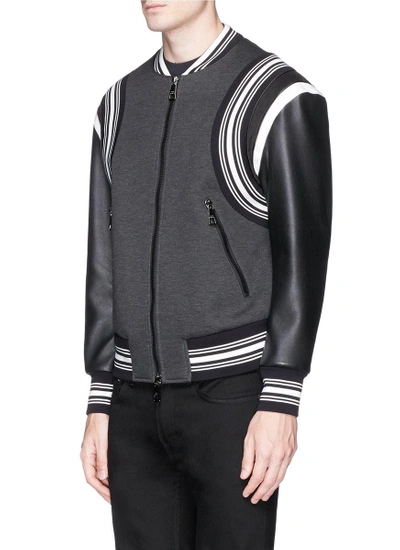 Shop Neil Barrett Faux Leather Sleeve Neoprene Bomber Jacket