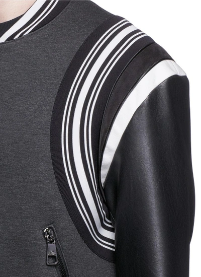 Shop Neil Barrett Faux Leather Sleeve Neoprene Bomber Jacket