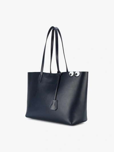 Shop Anya Hindmarch Navy Leather Eye Detail Tote Bag In Blue