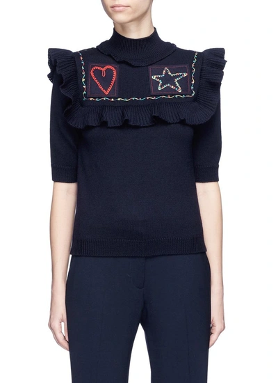 Shop Valentino Heart Star Patch Virgin Wool Sweater