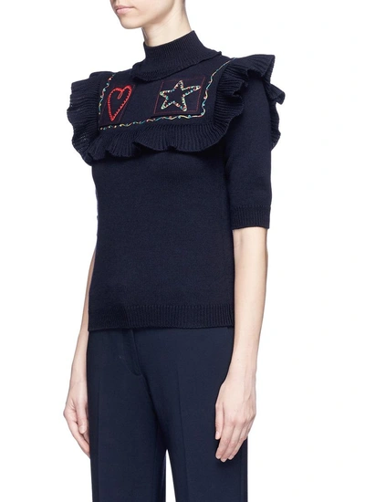 Shop Valentino Heart Star Patch Virgin Wool Sweater