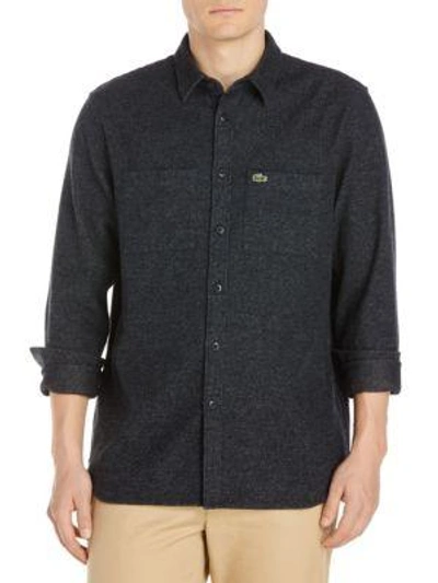 Shop Lacoste Textured Cotton Button-down Shirt In Black