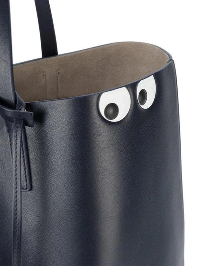 Shop Anya Hindmarch Navy Leather Eye Detail Tote Bag