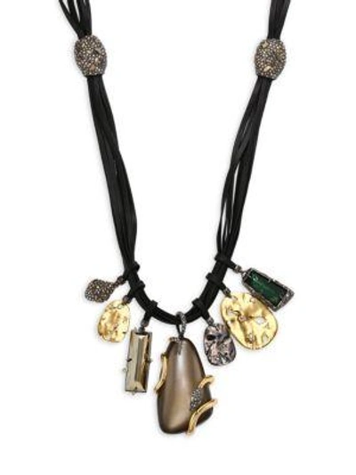 Shop Alexis Bittar Lucite Green Amethyst, Pyrite & Leather Charm Necklace In Warm Grey