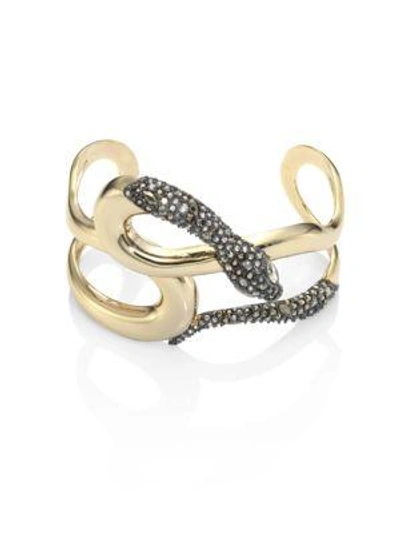 Shop Alexis Bittar Elements Snake Crystal Cuff In Yellow Gold-gunmetal