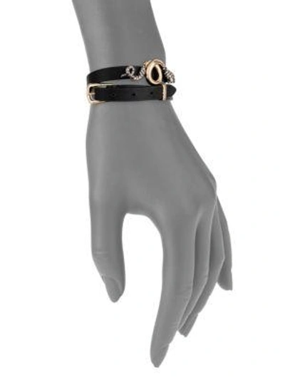 Shop Alexis Bittar Elements Pyrite, Crystal & Leather Snake Bracelet/choker In Black