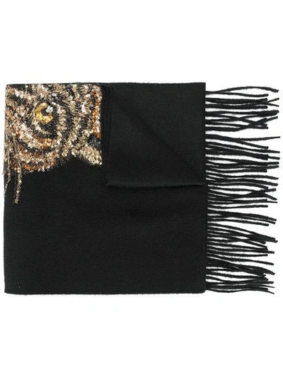 Gucci Tiger Sequined Cashmere Half Scarf in Black