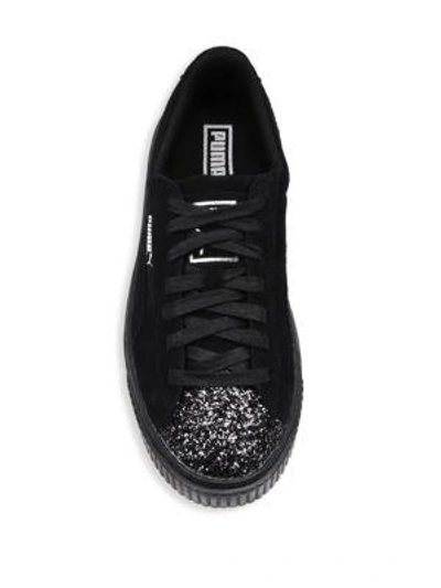 Shop Puma Glittered Suede Low-top Sneakers In Black