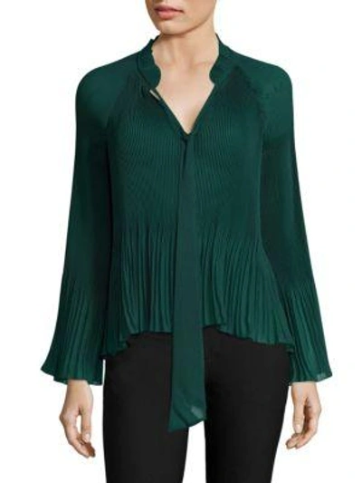 Derek Lam 10 Crosby Long-sleeve Pleated Blouse In Emerald