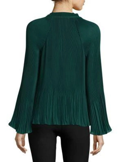 Shop Derek Lam 10 Crosby Long-sleeve Pleated Blouse In Emerald