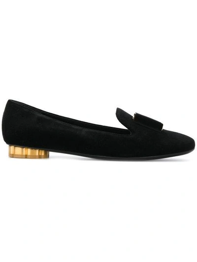 Shop Ferragamo Flower Heel Smoking Shoes In Black