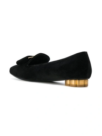 Shop Ferragamo Flower Heel Smoking Shoes In Black