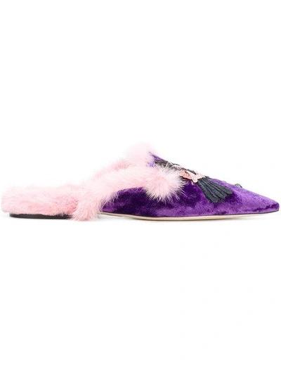 Shop Alberta Ferretti Furry Detail Mules - Pink