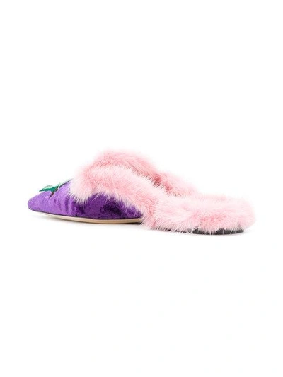 Shop Alberta Ferretti Furry Detail Mules - Pink