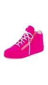 Giuseppe Zanotti Women's Velvet Mid Top Platform Sneakers In Rosa