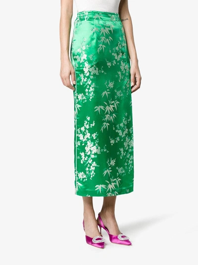 Shop Attico Silk Jacquard Floral Print Mid Length Skirt In Green