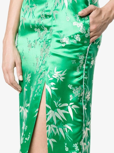 Shop Attico Silk Jacquard Floral Print Mid Length Skirt In Green