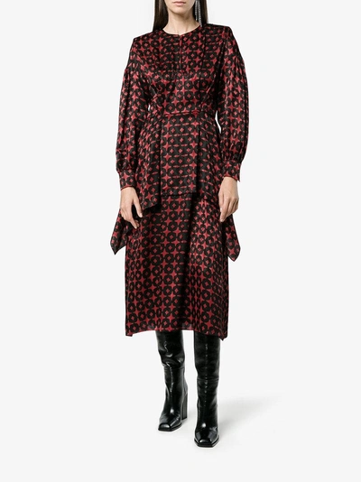 Shop Fendi Printed Silk Dress With Asymmetric Layers In Black