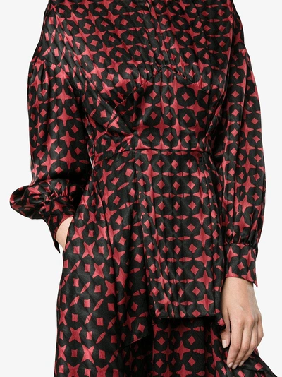 Shop Fendi Printed Silk Dress With Asymmetric Layers In Black