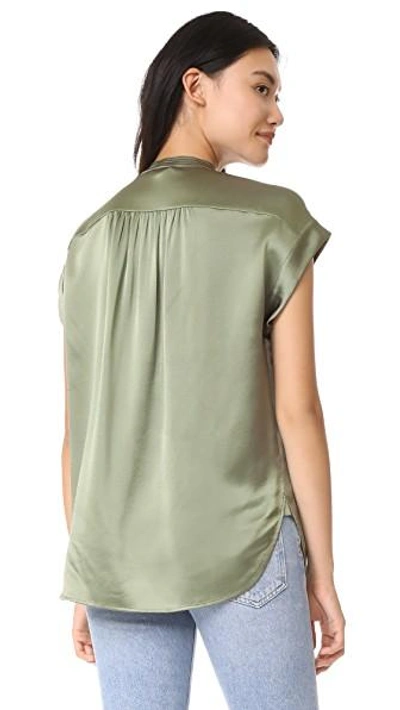 Shop Vince Shirred Neck Blouse In Desert Sage