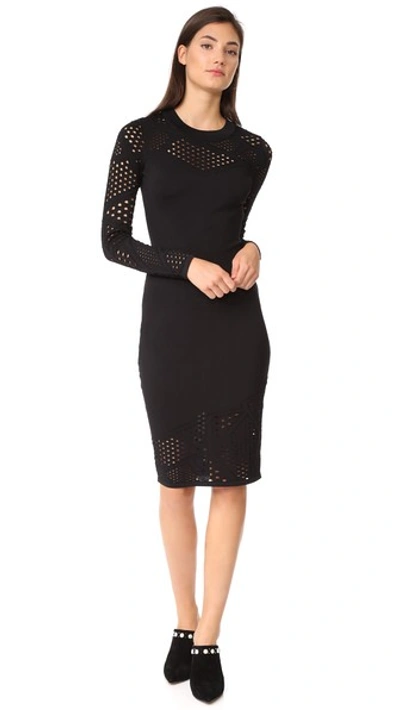 Milly Long-sleeve Fractured Pointelle Sheath Dress In Black