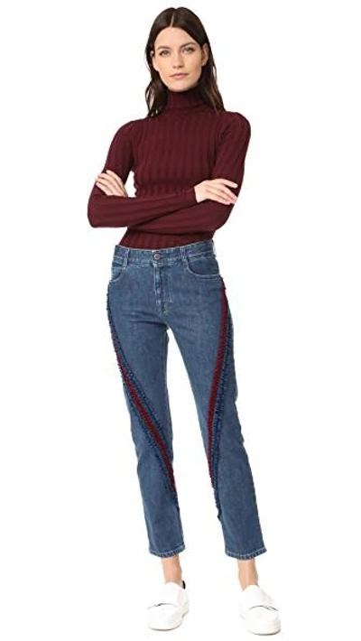 Shop Stella Mccartney The Boyfriend Velvet Ribbon Detail Jeans In Midnight