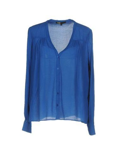 Shop Maje Solid Color Shirts & Blouses In Bright Blue