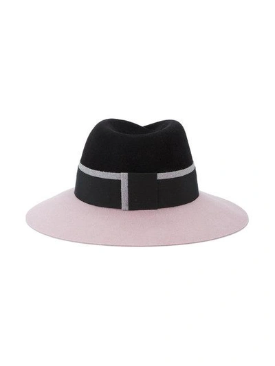 Shop Maison Michel Black And Light Pink Colour Block Virginie Hat - Purple