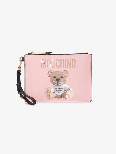 Shop Moschino Teddy Bear Print Clutch Bag In Pink & Purple