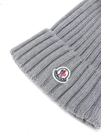 Shop Moncler Classic Knitted Beanie Hat - Grey