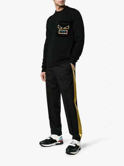 Shop Fendi Think Shearling Pocket Sweatshirt In Black