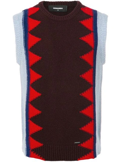 Shop Dsquared2 Contrast Knit Patterned Gilet In Red