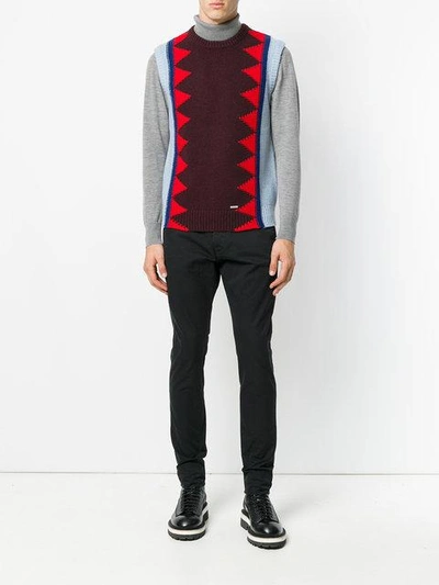 Shop Dsquared2 Contrast Knit Patterned Gilet In Red