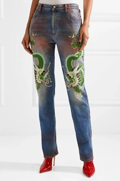 Shop Gucci Appliquéd Distressed Boyfriend Jeans