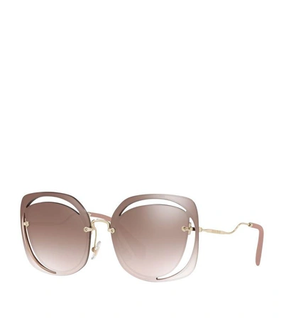 Shop Miu Miu Mirrored Cut-out Irregular Sunglasses In Brown