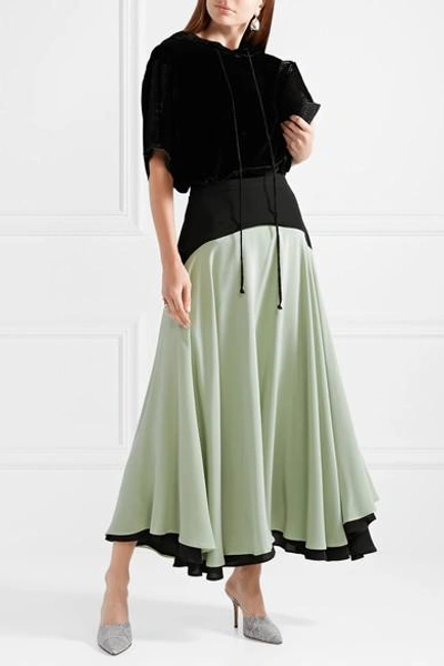 Shop Christopher Kane Two-tone Silk Crepe De Chine Midi Skirt