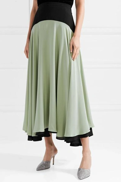 Shop Christopher Kane Two-tone Silk Crepe De Chine Midi Skirt