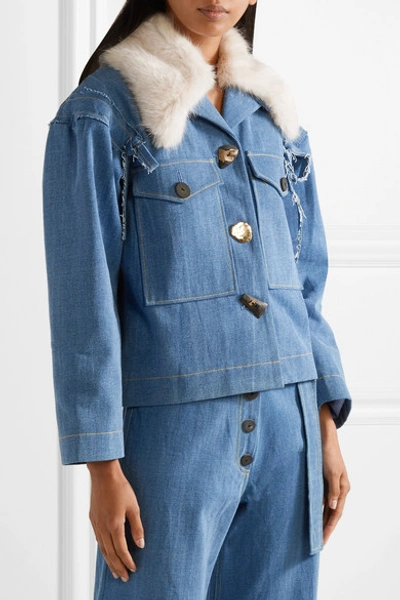 Shop Rejina Pyo Daphne Faux Fur-trimmed Denim Jacket In Light Denim