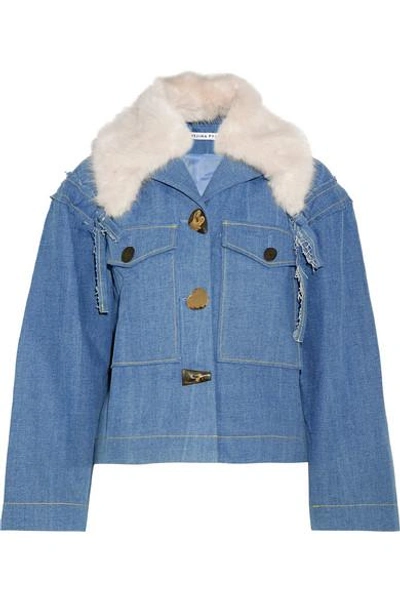 Shop Rejina Pyo Daphne Faux Fur-trimmed Denim Jacket In Light Denim