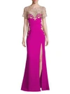 MARCHESA HIGH SLIT EMBROIDERED GOWN,0400094039503
