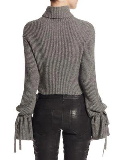 Shop A.l.c Emilie Crop Turtleneck Tie-sleeve Sweater In Medium Grey