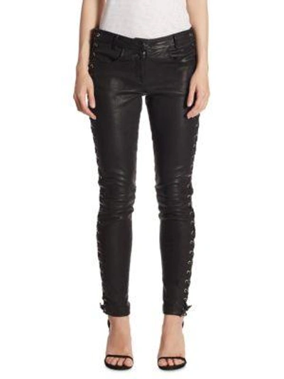 A.l.c Dent Leather Lace-up Skinny Pants In Black