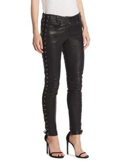 Shop A.l.c Dent Leather Lace-up Skinny Pants In Black