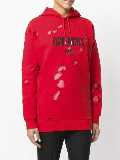 Shop Givenchy Distressed Logo Print Hoodie